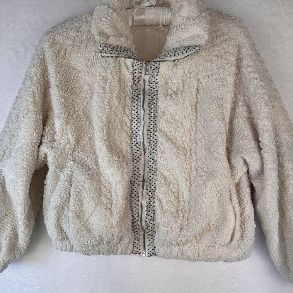 Cali 1850 Cream Sherpa Teddy Fleece Zip Jacket Size Small Boho Cozy